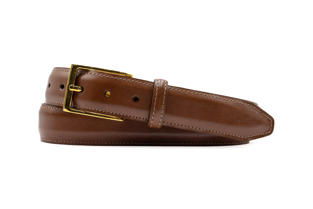 Smith 2 Buckle Coachman Leather Belt - Russet with a polished brass buckle finish