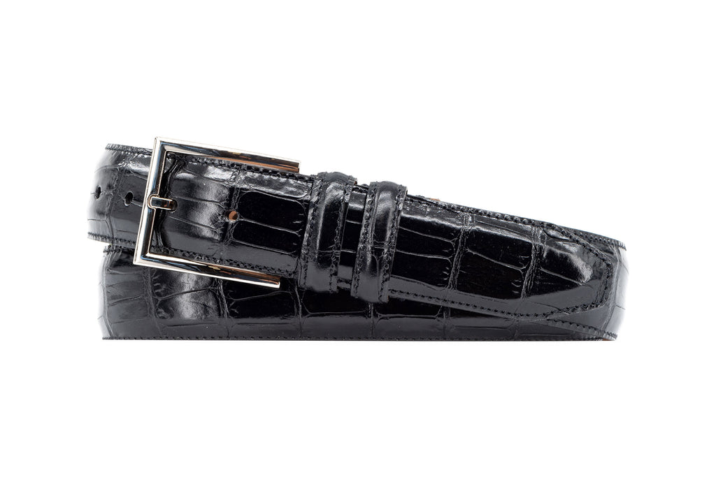 Alexander Alligator Grain Italian Calf Leather Belt - Black