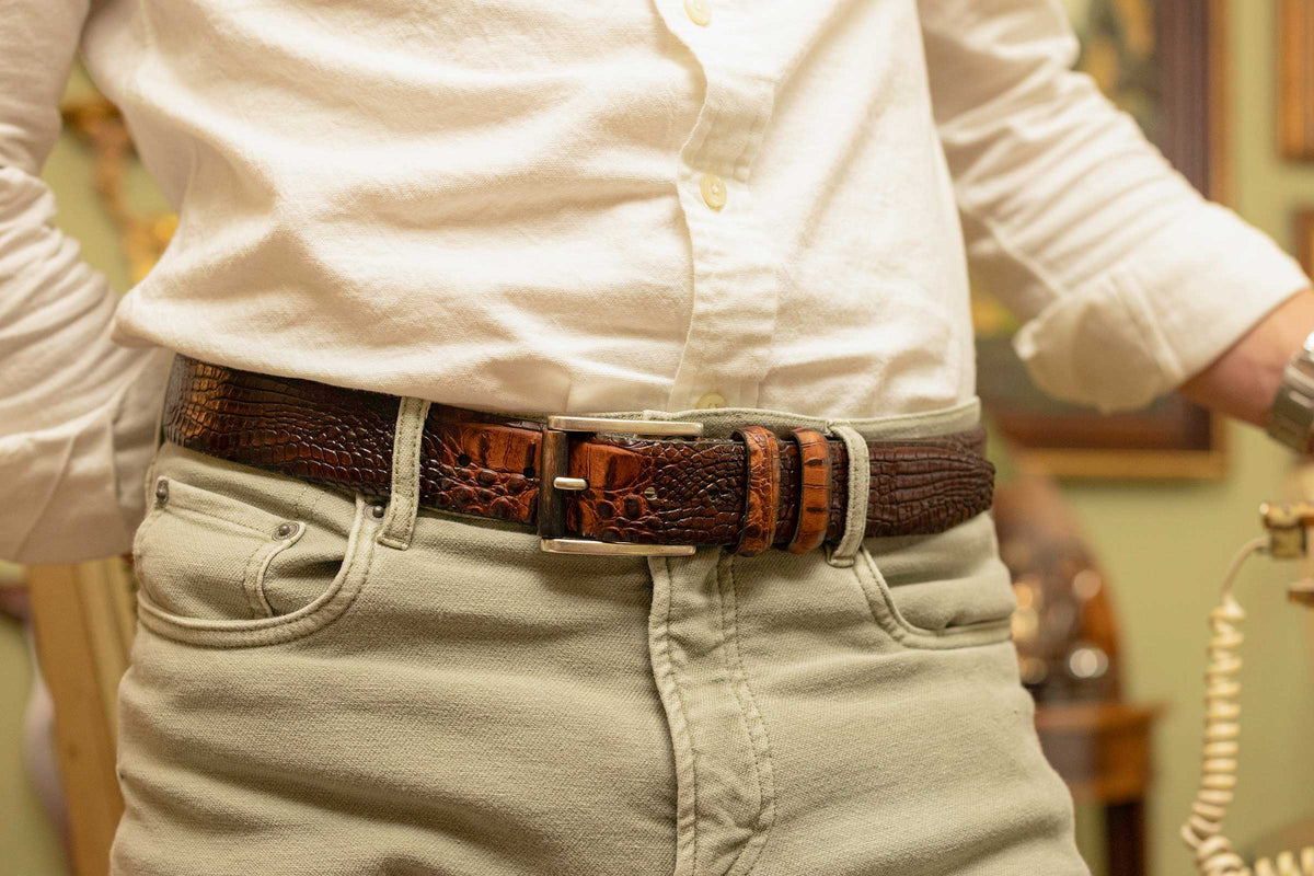 Hadley Baby Hornback Alligator Grain Belt - Whiskey | Martin Dingman