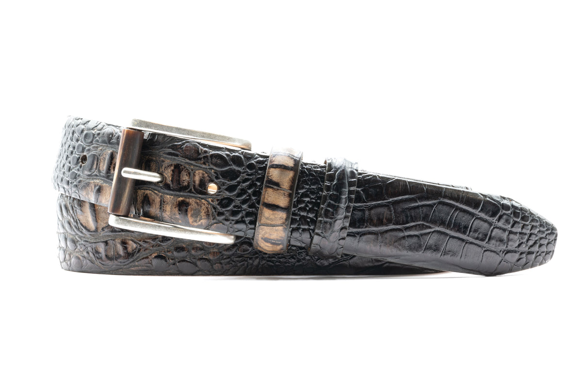 Hadley Hornback Alligator Grain Italian Leather Belt - Blackened