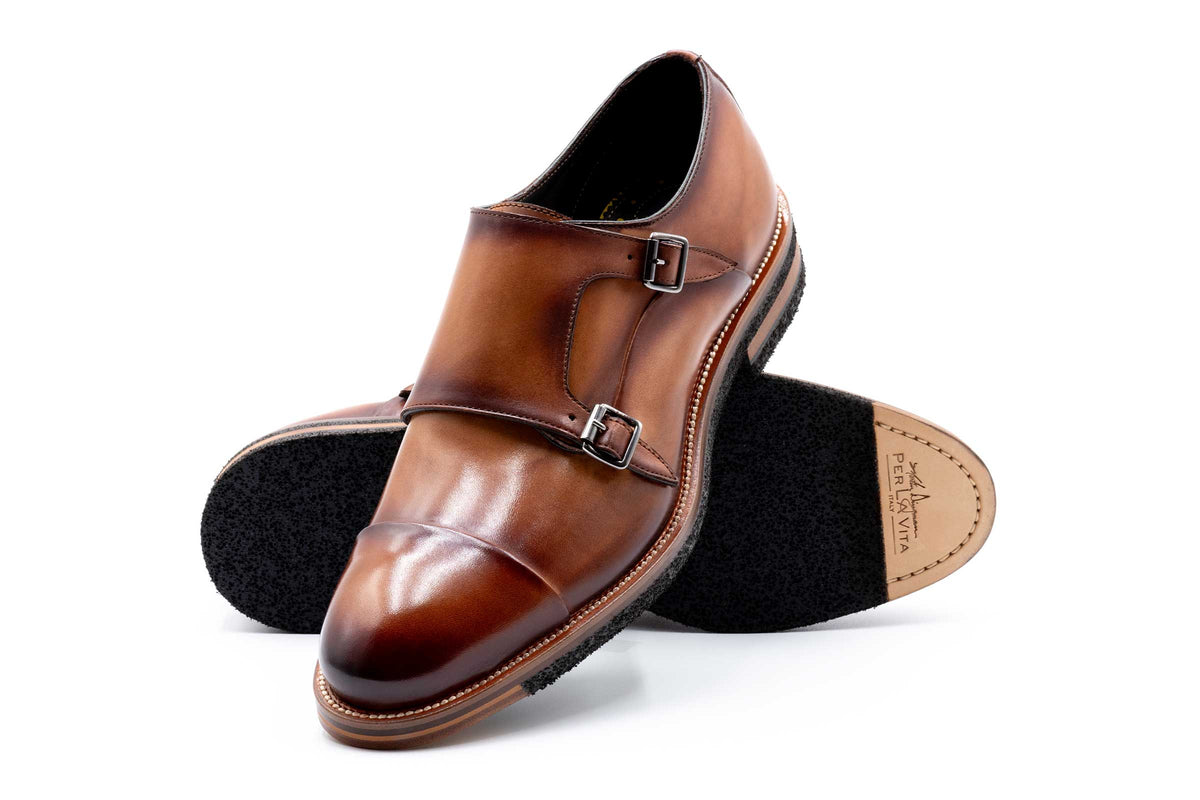 Tuscan Italian Saddle Leather Double Monk - Whisky | Martin Dingman