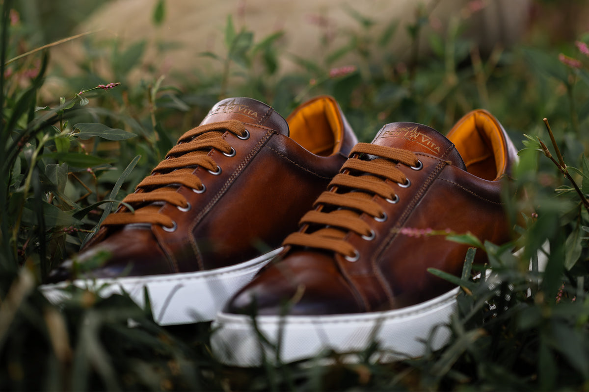 Positano Italian Saddle Leather Sneakers - Whisky | Martin Dingman