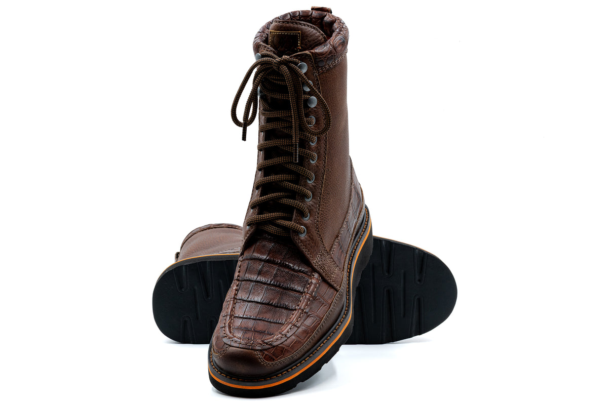 Laverack Crocodile Leather Field Boot - Chestnut | Martin Dingman
