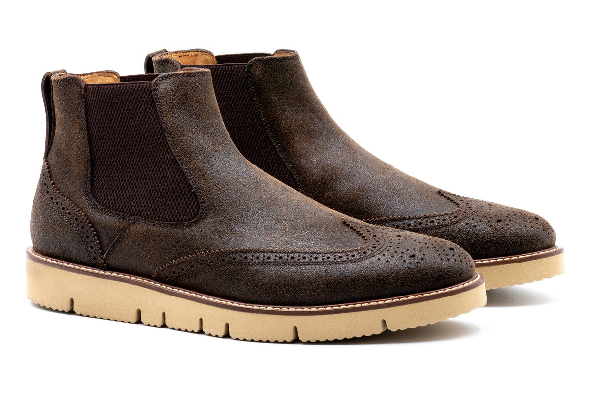 Piney Creek Suede Chelsea Wingtip Boots - Blackened Truffle