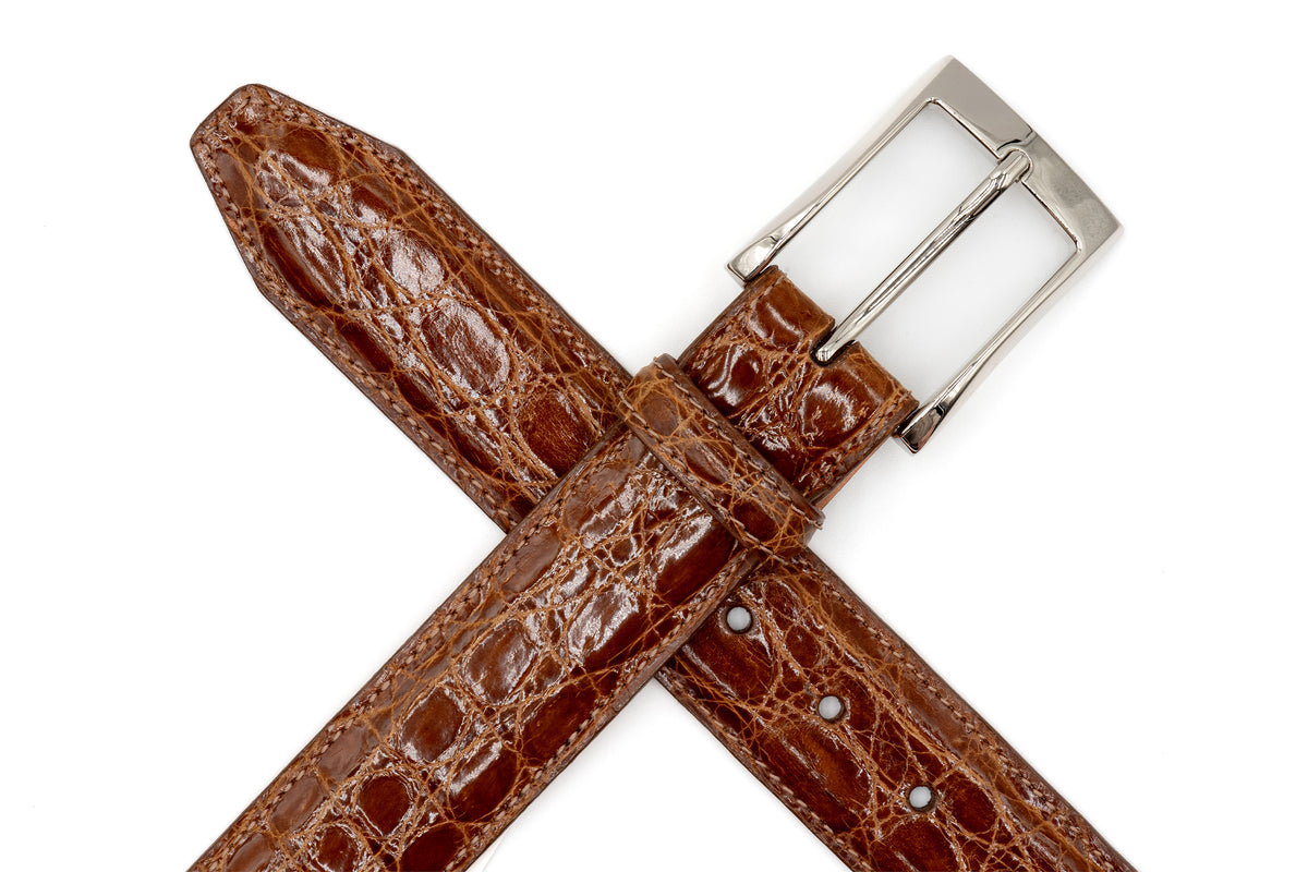 Wallace 2 Buckle Freshwater Crocodile Belt - Honey | Martin Dingman