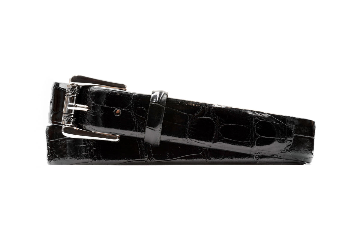 Jefferson 2 Buckle American Alligator Leather Belt - Black