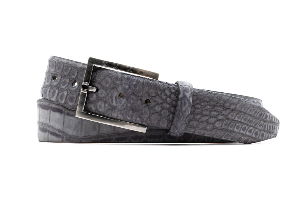 Nubuck Genuine American Alligator Belt - Slate