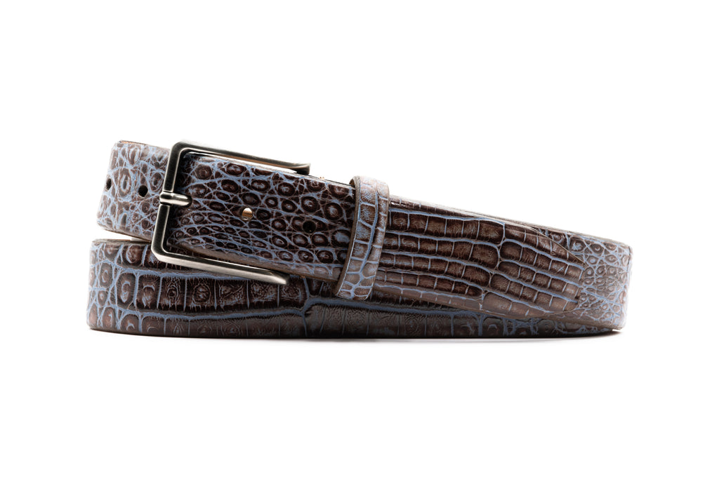 Hand Painted Genuine Caiman Crocodile Belt - Brown/Blue