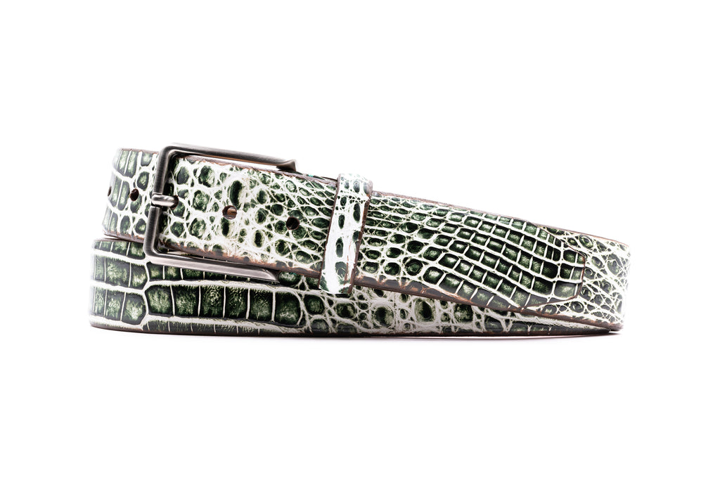 Hand Painted Genuine Caiman Crocodile Belt - Emerald