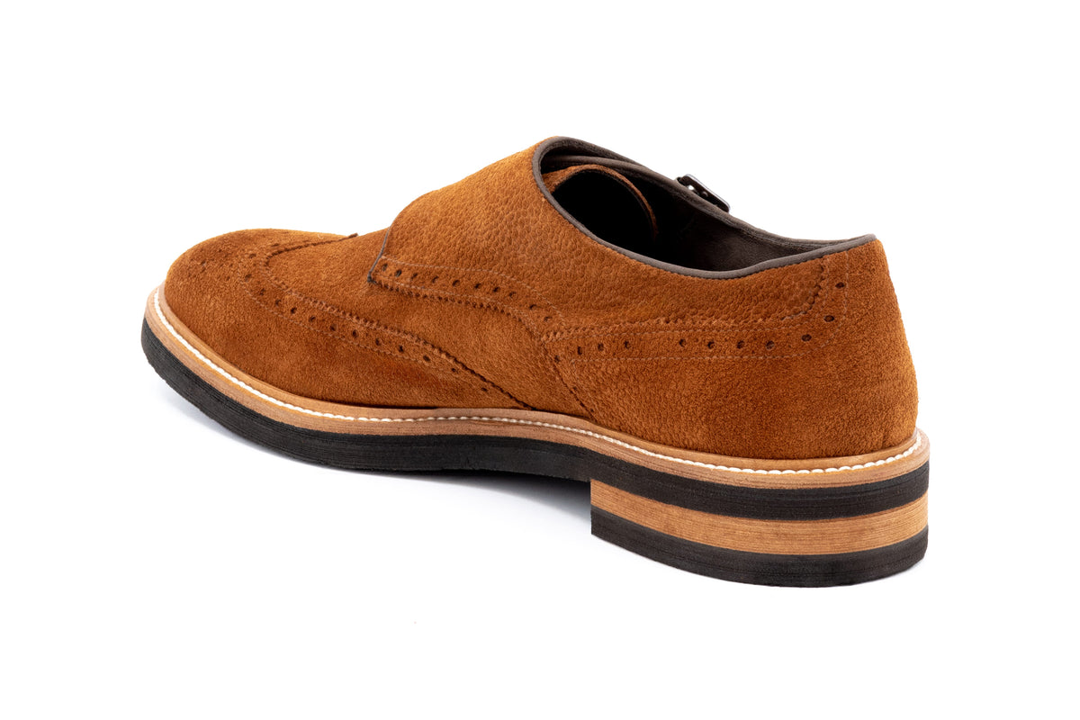 Tuscan Italian Calf Suede Double Monk - Tobacco | Martin Dingman