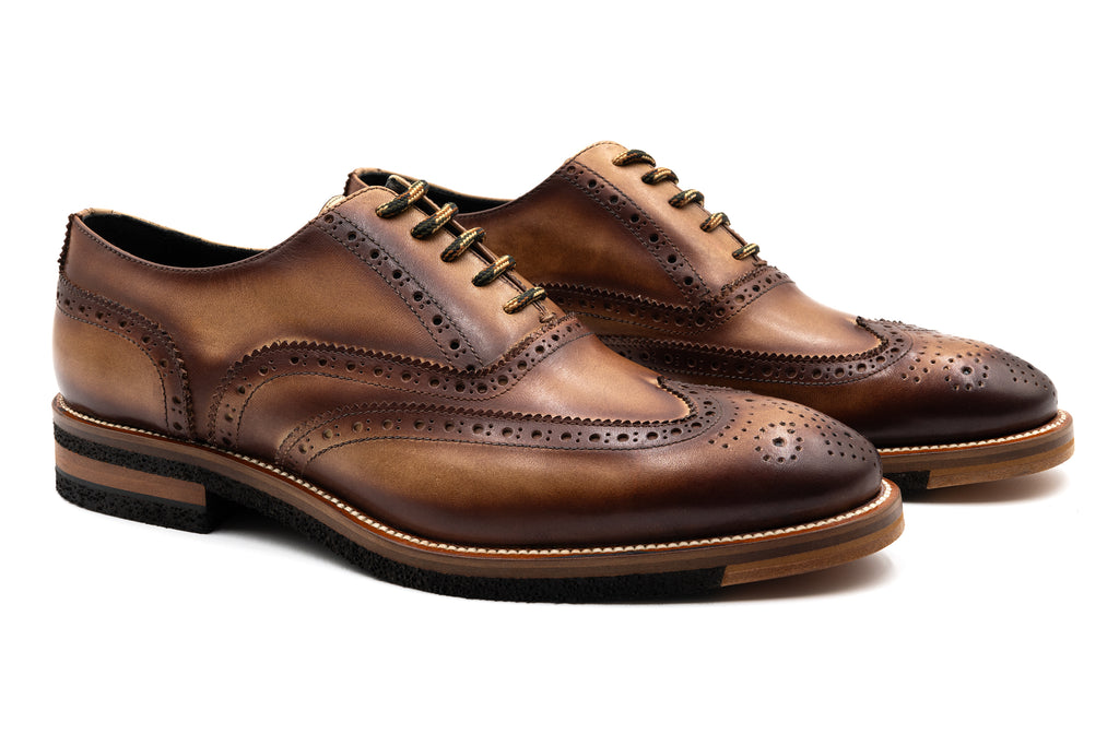Tuscan Hand Finished Italian Calf Leather Wingtip - Biscotti