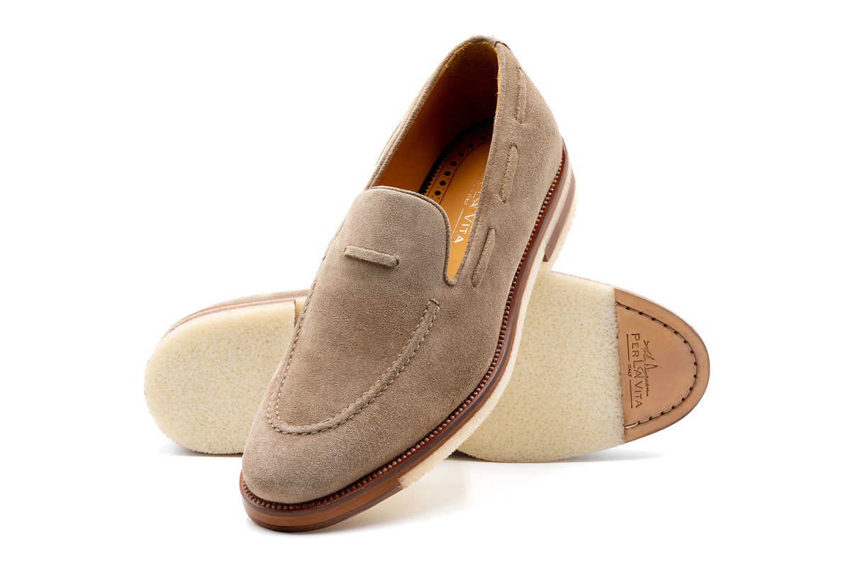 Tuscan Italian Suede Venetian Loafers - Sabbia | Martin Dingman