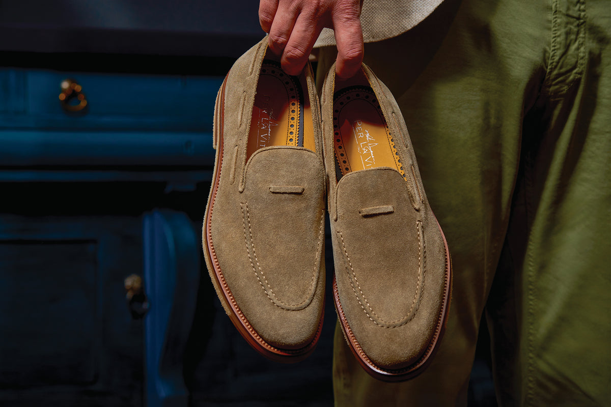 Tuscan Italian Suede Venetian Loafers - Sabbia | Martin Dingman