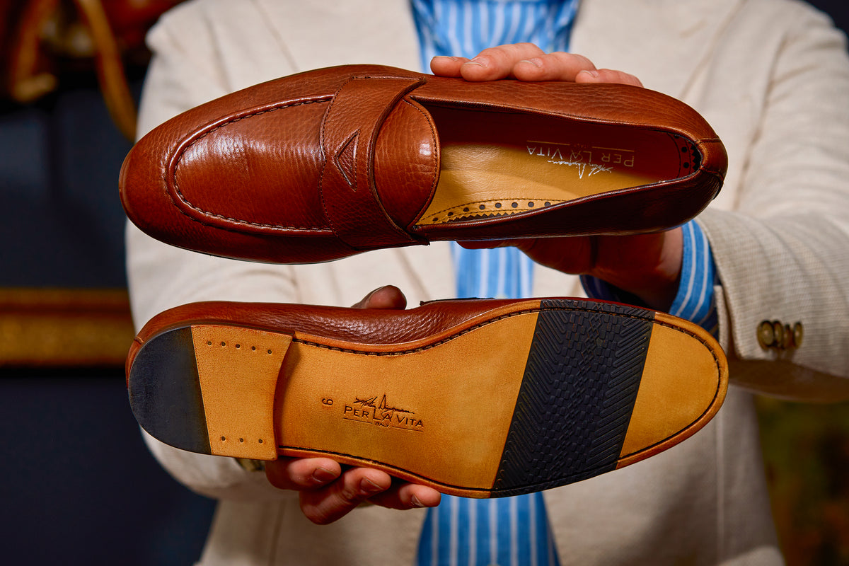 Bologna Italian Deerskin Penny Loafers - Cuoio | Martin Dingman