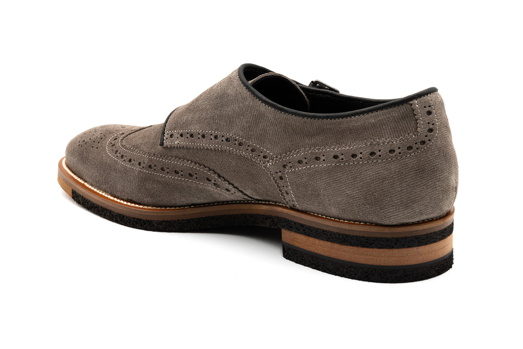 Tuscan Italian Calf Suede Leather Double Monk - Stone - Back