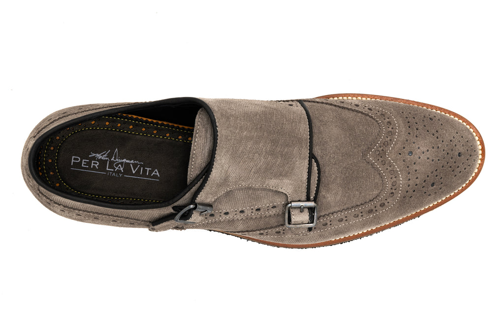Tuscan Italian Calf Suede Leather Double Monk - Stone - Insole