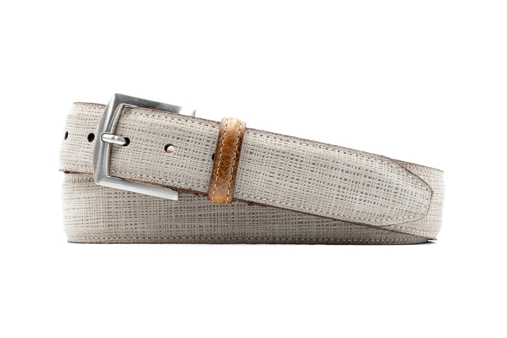 Countryaire Linen Print Nubuck Leather Belt - Bone