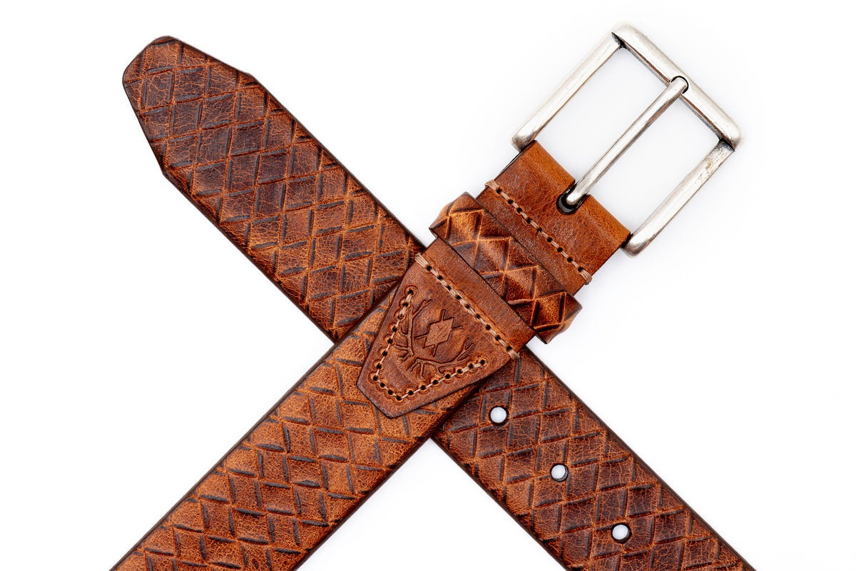 Clayton Woven Italian Saddle Leather Belt - Maple | Martin Dingman