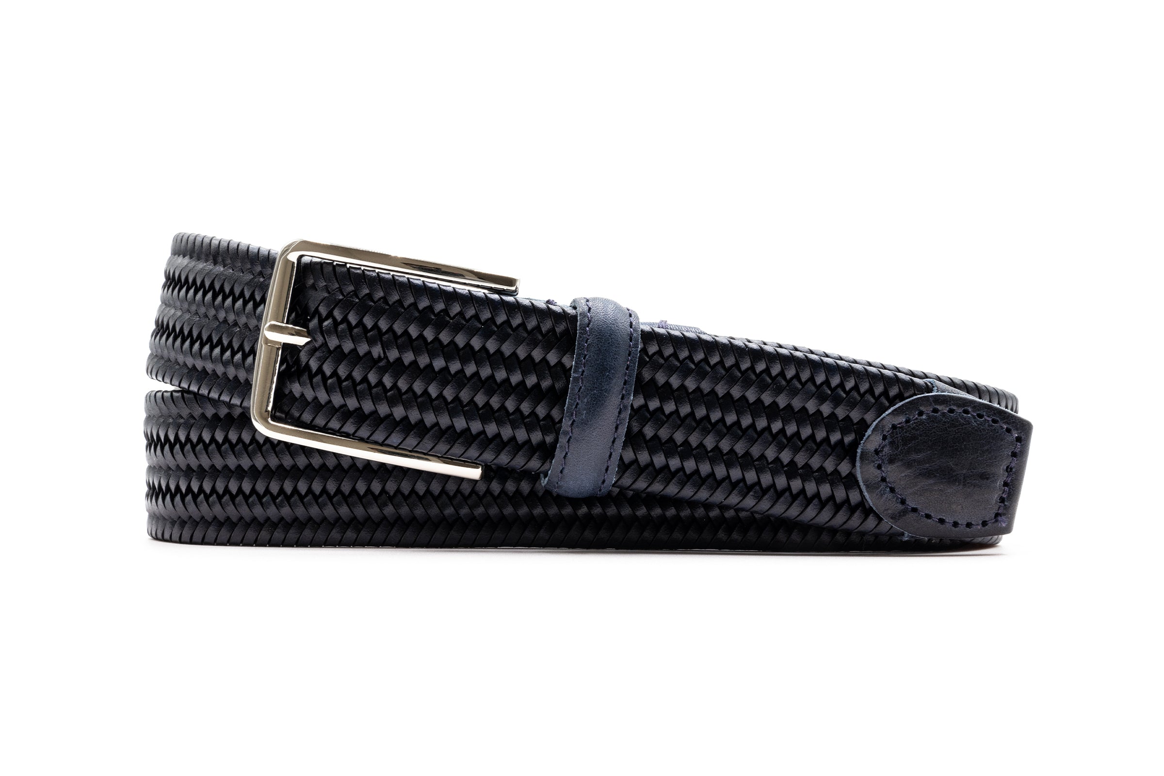Lexington Braided Italian Saddle Leather and Elastic Belt - Midnight