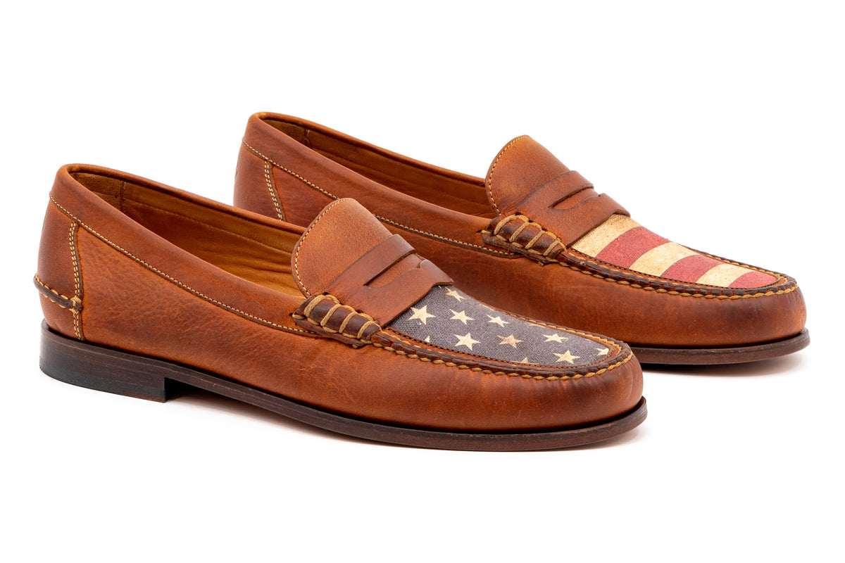 Martin Dingman Arthur Distressed Leather Penny Loafers Mens 12D‎ Bill Alligator Grain Penny Loafers - Chestnut | Martin Dingman main image 2