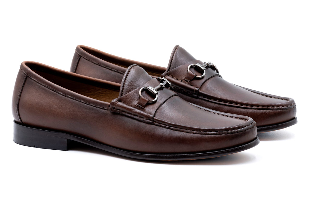 Addison Calf Leather Horse Bit Loafers - Chocolate