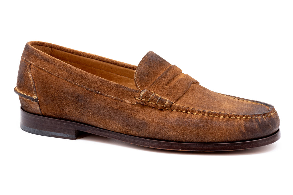 All American Waxed Suede Penny Loafers - Tobacco
