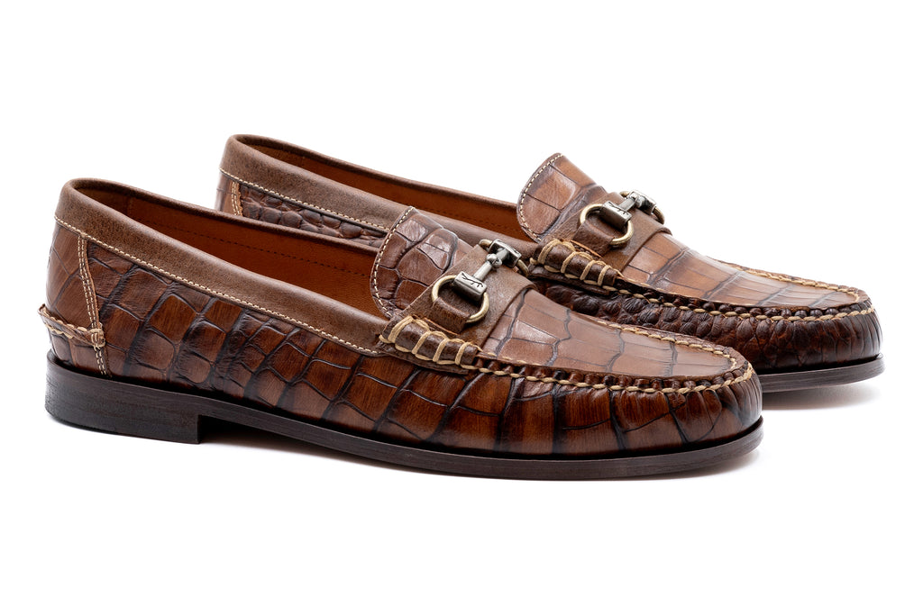 All American Alligator Grain Horse Bit Loafers - Chestnut