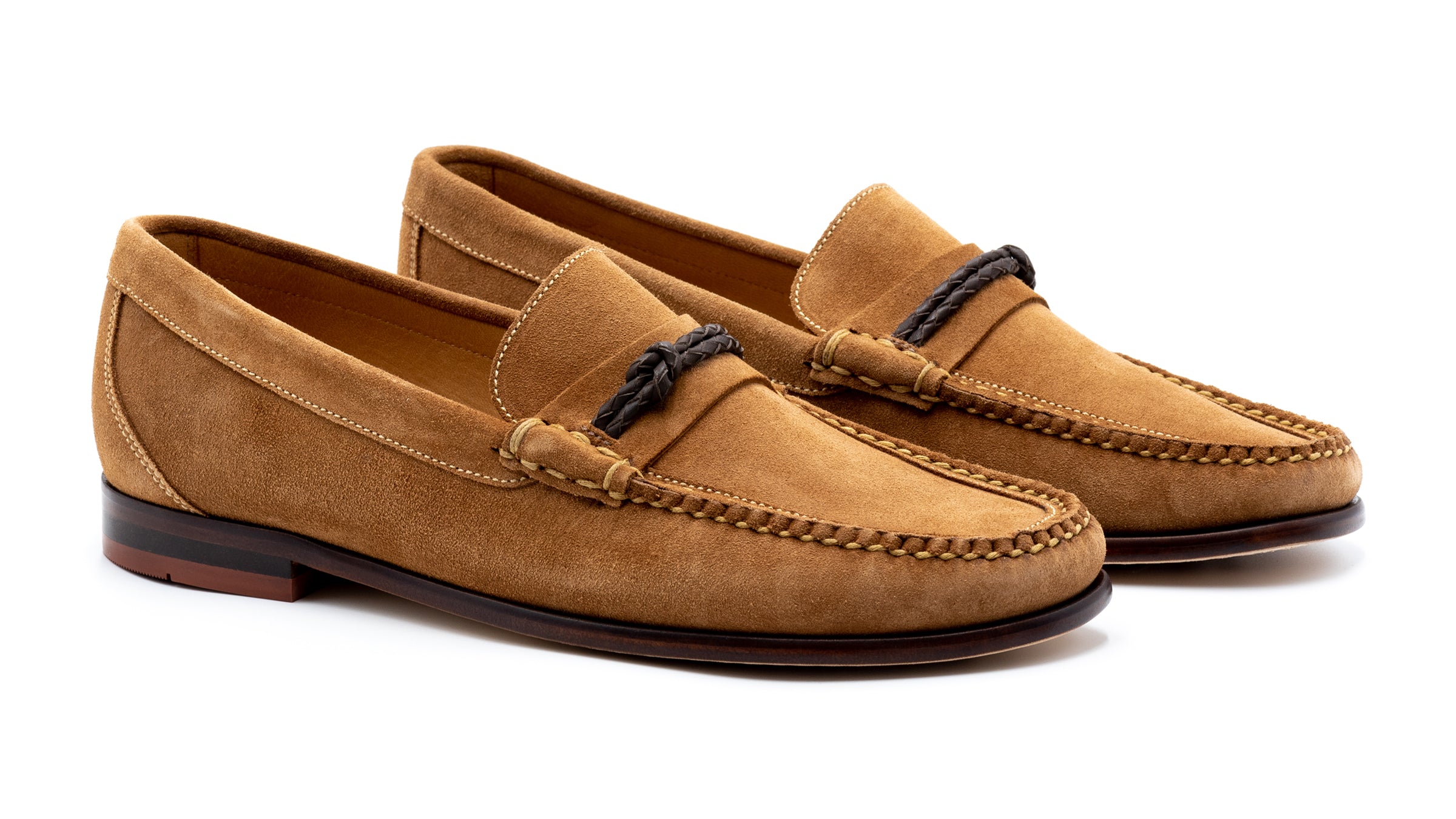 Maxwell Suede Braided Knot Loafers - French Roast