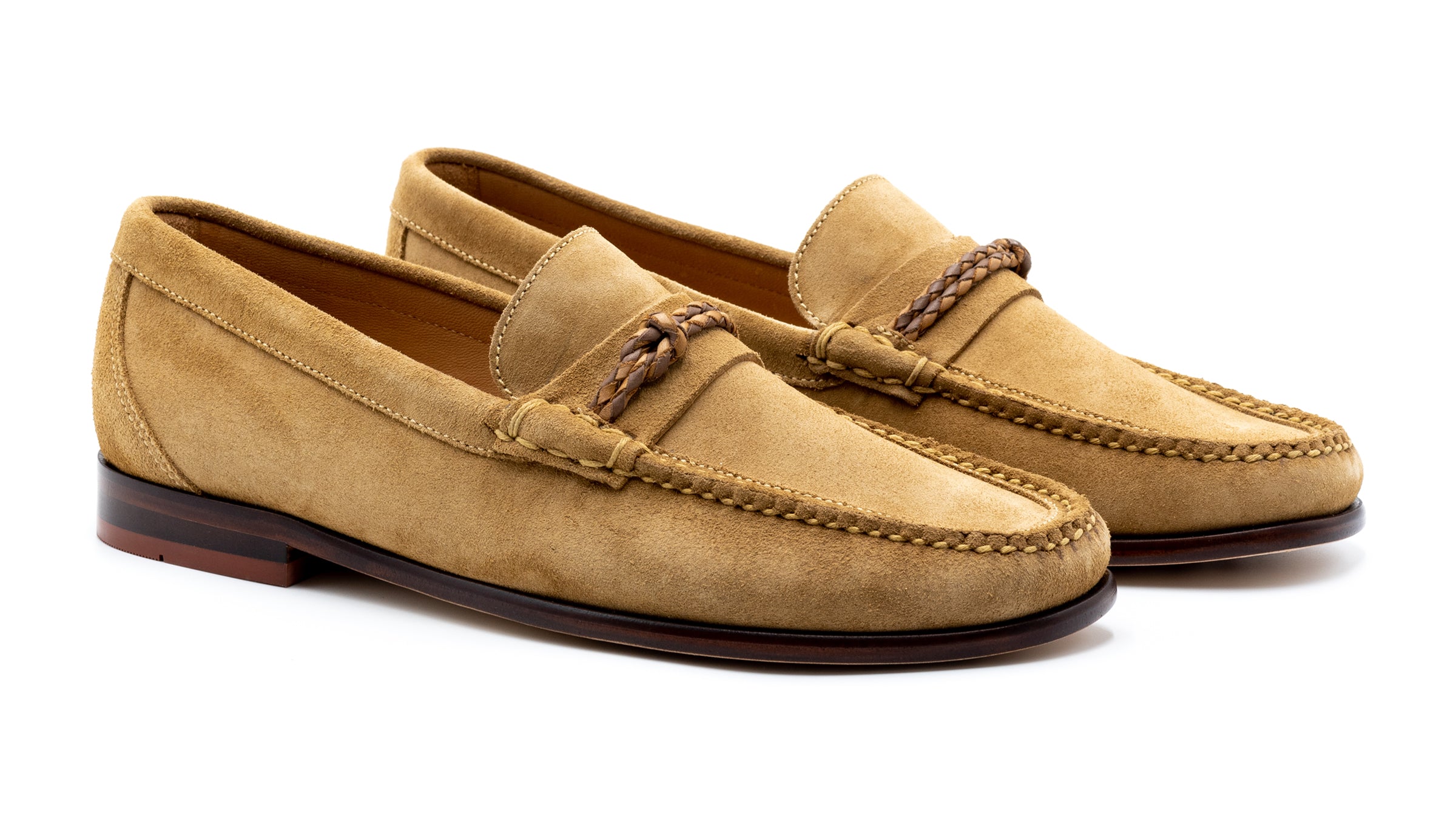 Maxwell Suede Braided Knot Loafers - Khaki