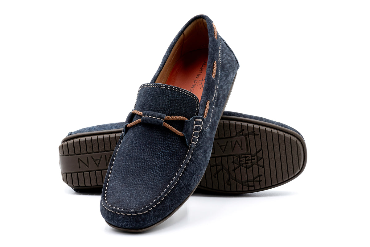 Bermuda Nubuck Braided Bit Loafers - Navy | Martin Dingman