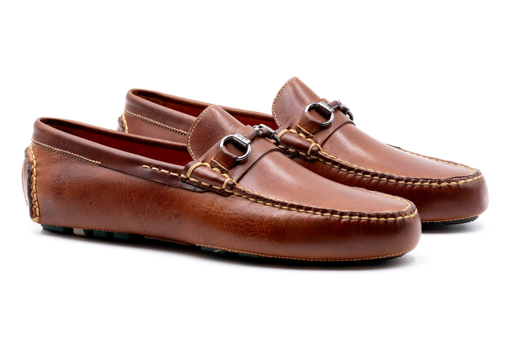 Monte Carlo Saddle Leather Horse Bit Driving Loafers - Cigar
