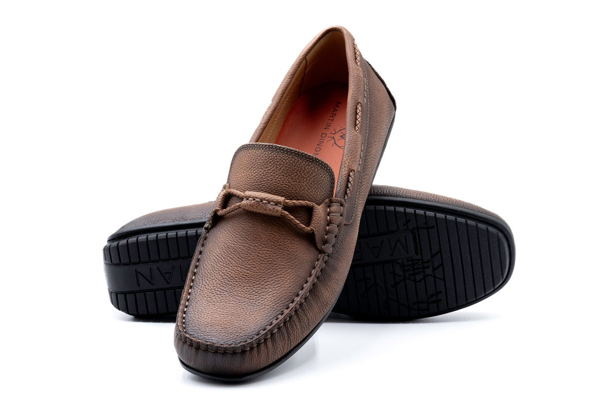 Bermuda Pebble Grain Braided Bit Loafers - Old Saddle | Martin Dingman