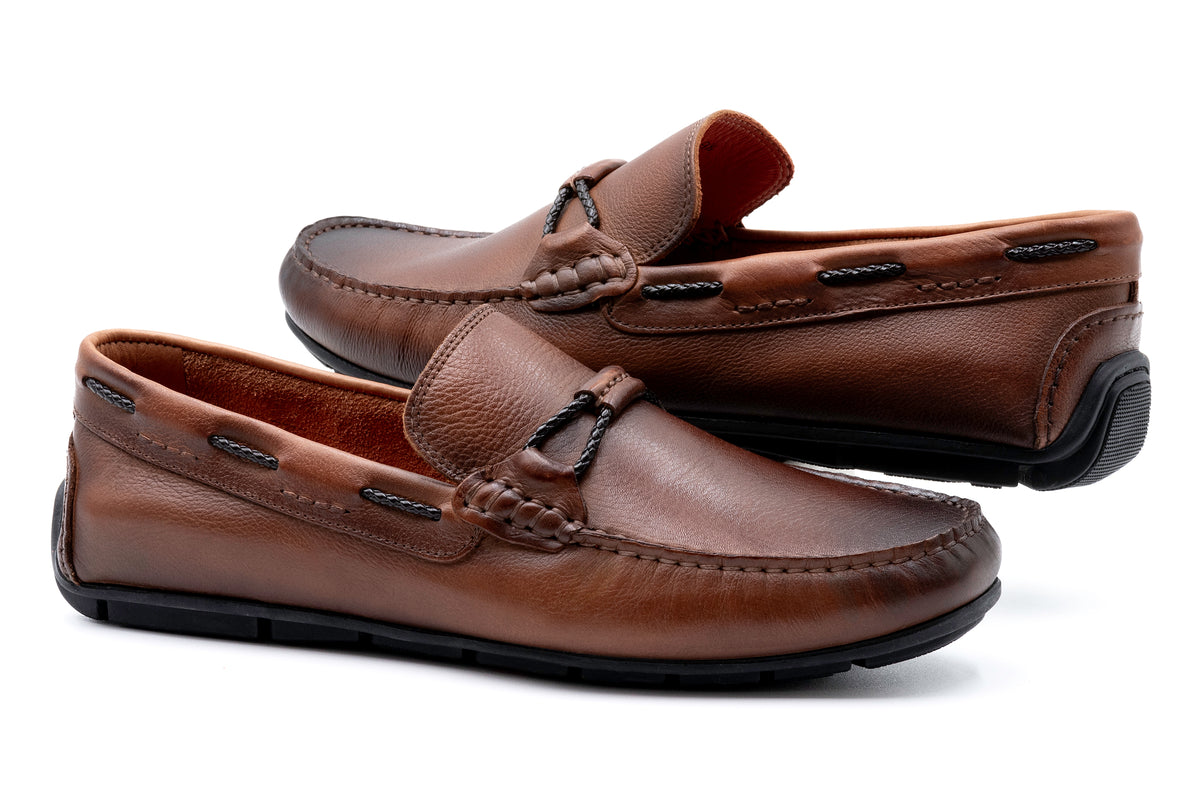 Bermuda Pebble Grain Braided Bit Loafers - Bourbon | Martin Dingman