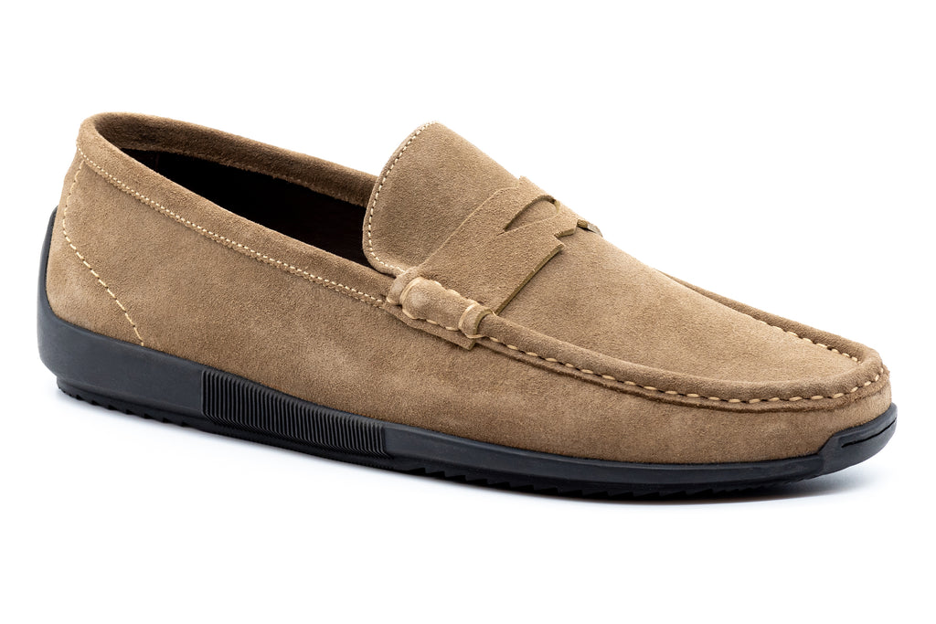 Jameson Water Repellent Suede Leather Penny Loafers - Oat - Side