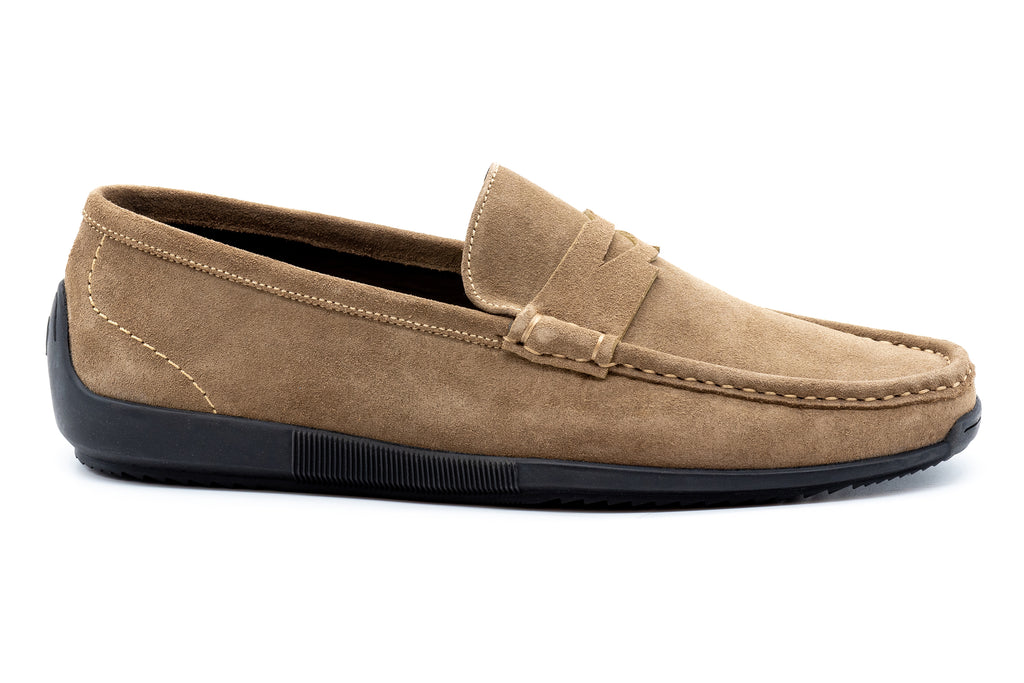 Jameson Water Repellent Suede Leather Penny Loafers - Oat - Side