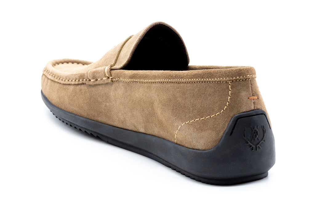 Jameson Water Repellent Suede Leather Penny Loafers - Oat - Back