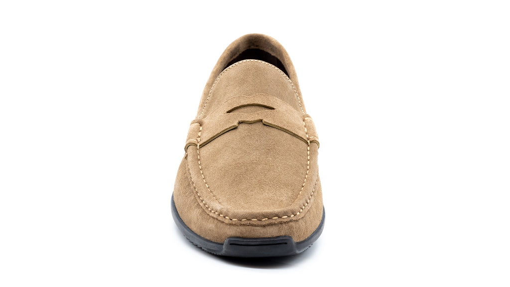 Jameson Water Repellent Suede Leather Penny Loafers - Oat - Front