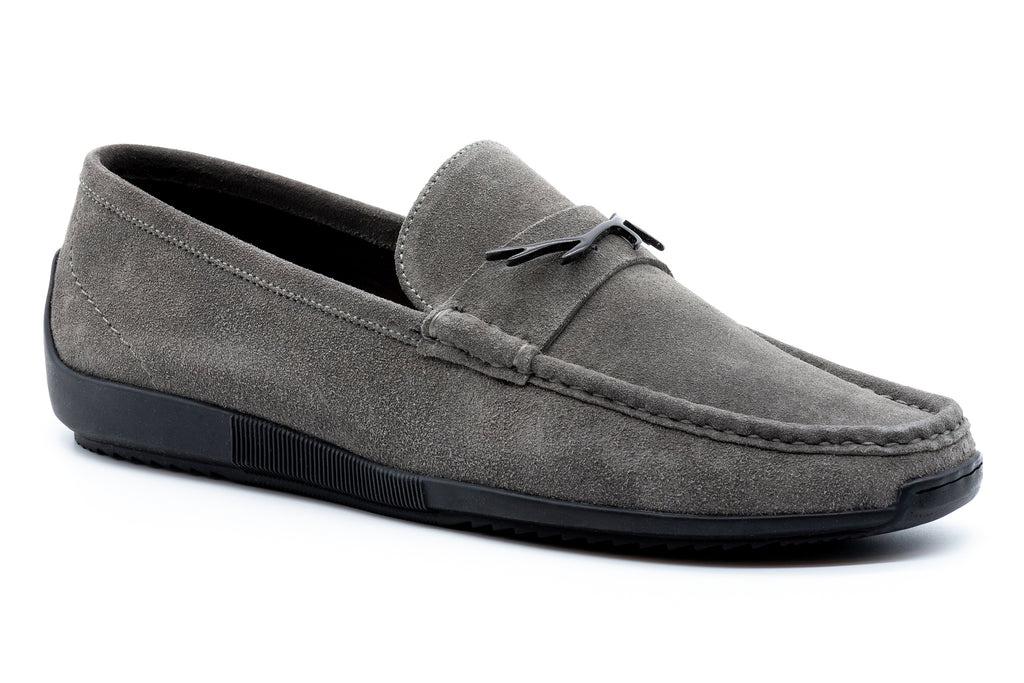 Jameson Water Repellent Suede Leather Antler Bit Loafers - Graphite - Side