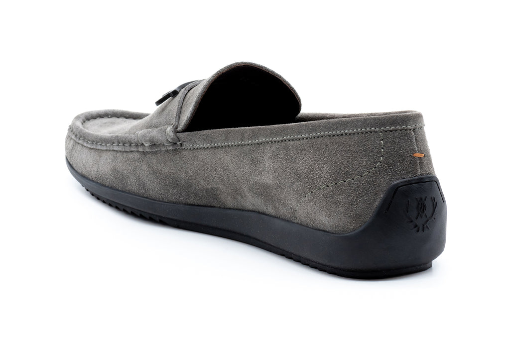 Jameson Water Repellent Suede Leather Antler Bit Loafers - Graphite - Back
