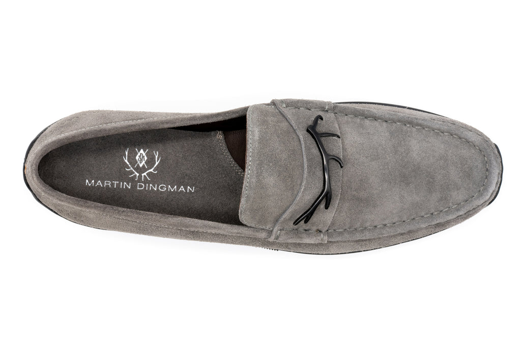 Jameson Water Repellent Suede Leather Antler Bit Loafers - Graphite - Insole