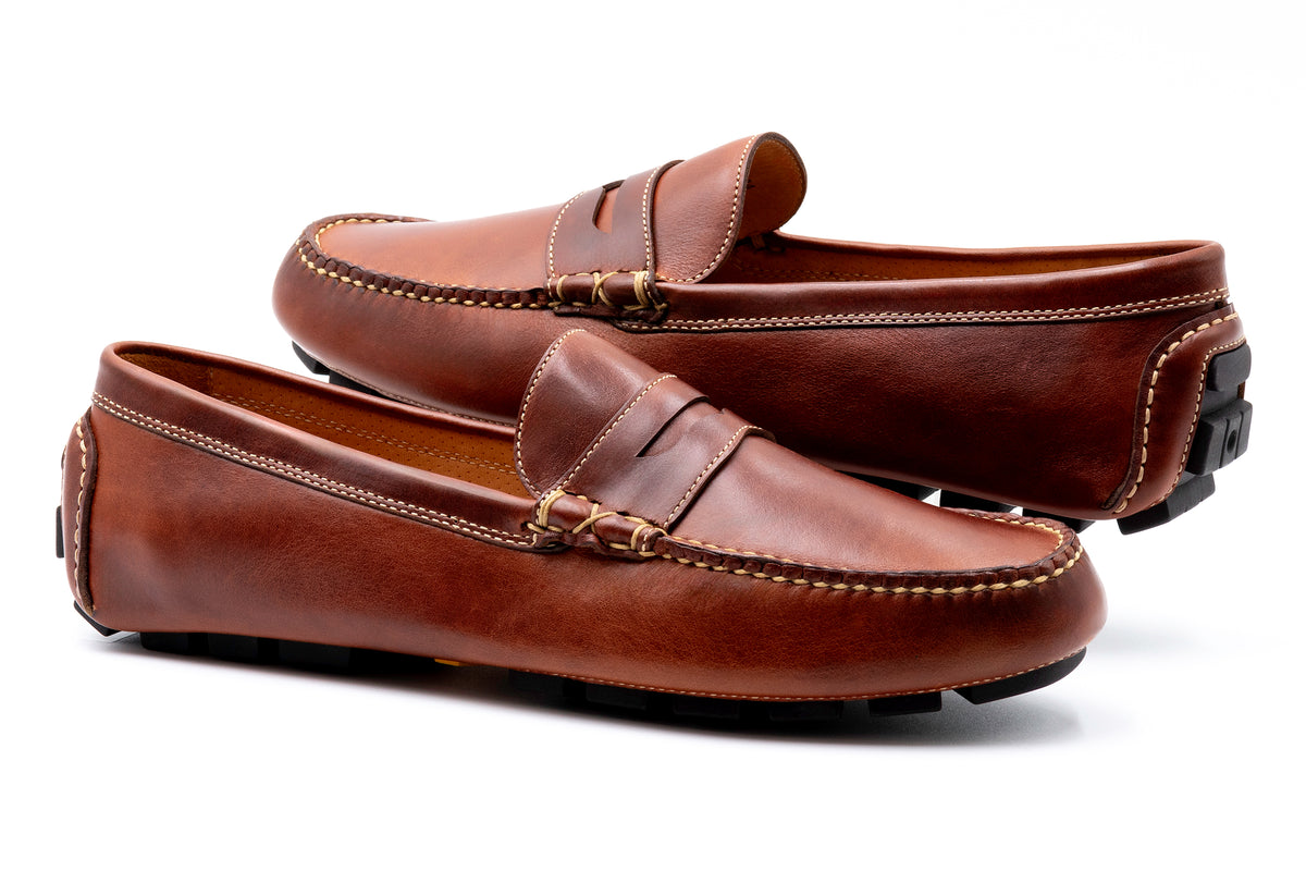 Old Row Saddle Leather Penny Driving Loafers - Cigar 