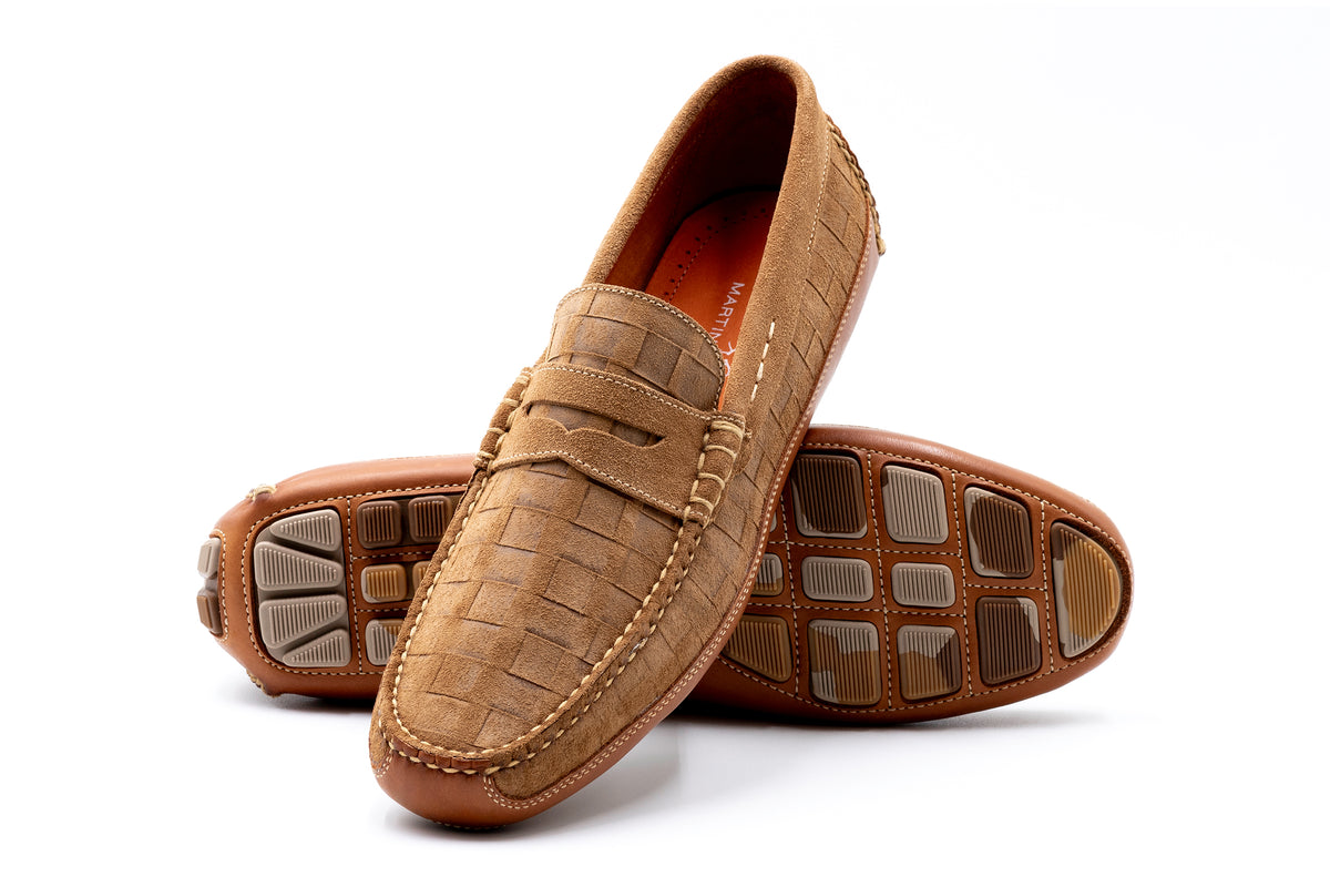 Monte Carlo Suede Penny Loafers - Cappuccino | Martin Dingman