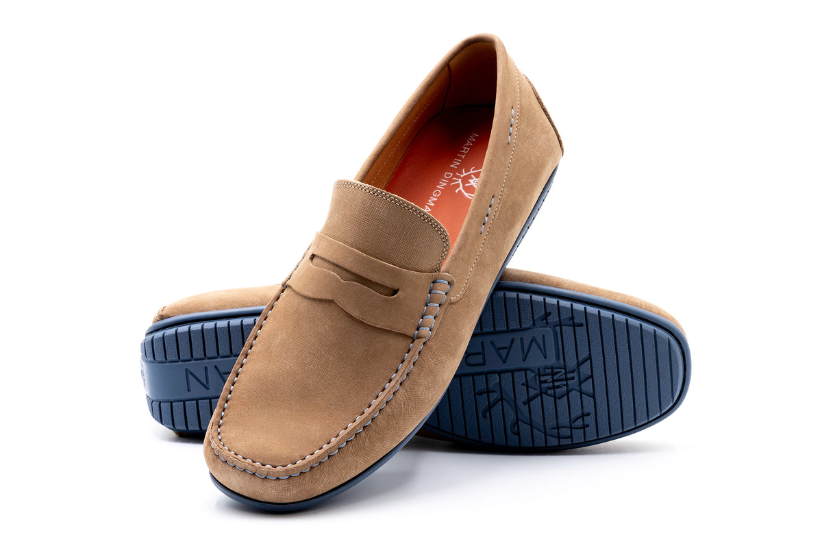 Bermuda Suede Penny Loafers - Sand | Martin Dingman