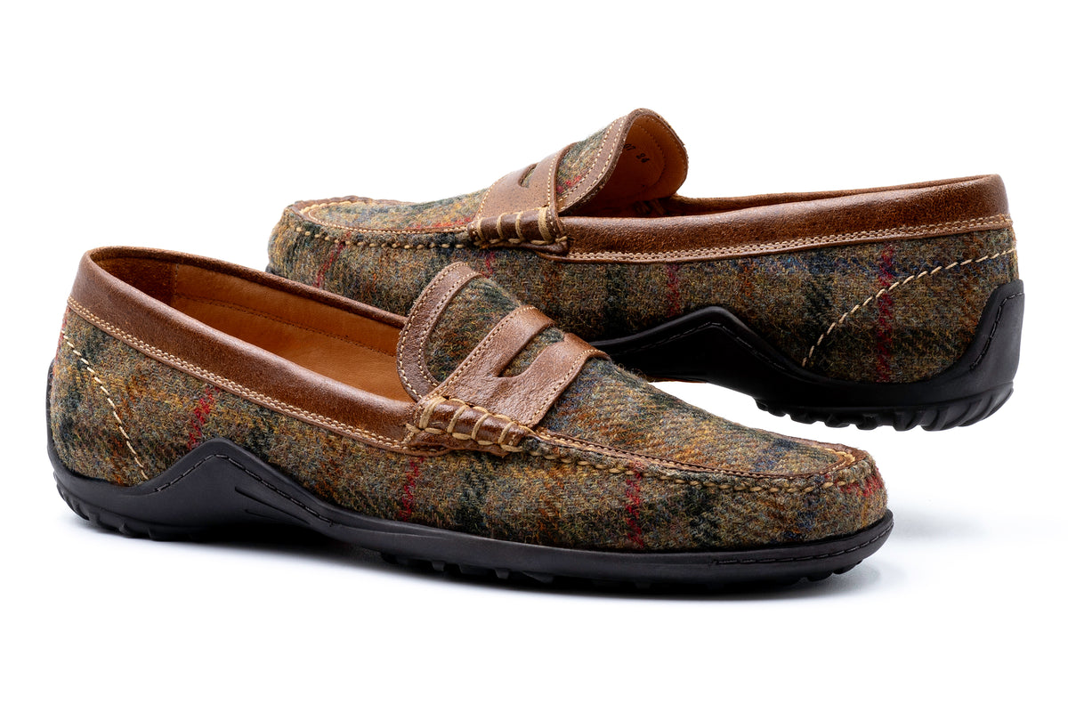 Bill Harris Tweed Penny Loafers - Green Plaid | Martin Dingman