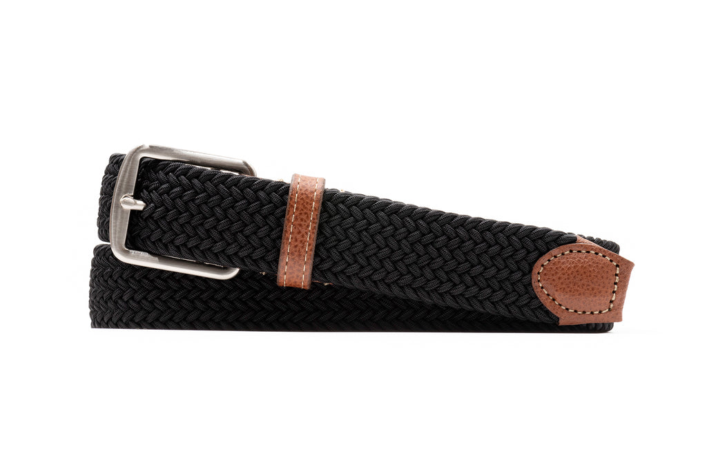 Newport Woven Italian Rayon Elastic Belt - Black