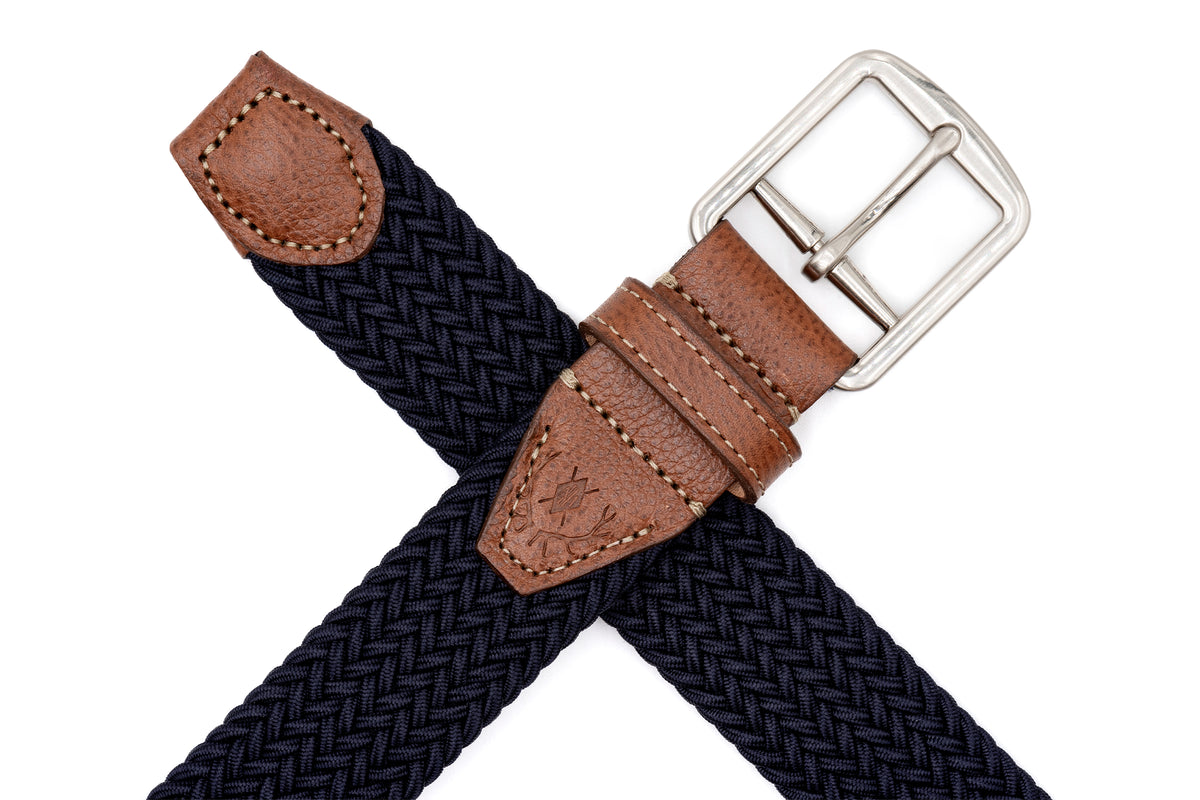 Newport Woven Italian Rayon Elastic Belt - Navy | Martin Dingman
