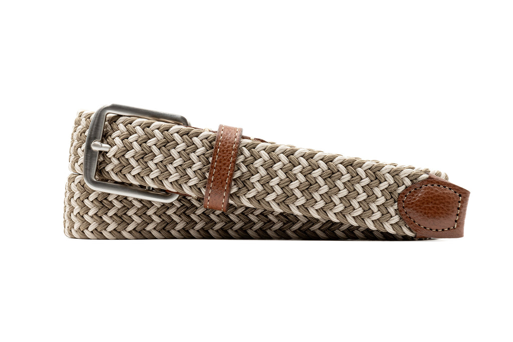 Newport Woven Italian Rayon Elastic Belt - British Tan/Sand