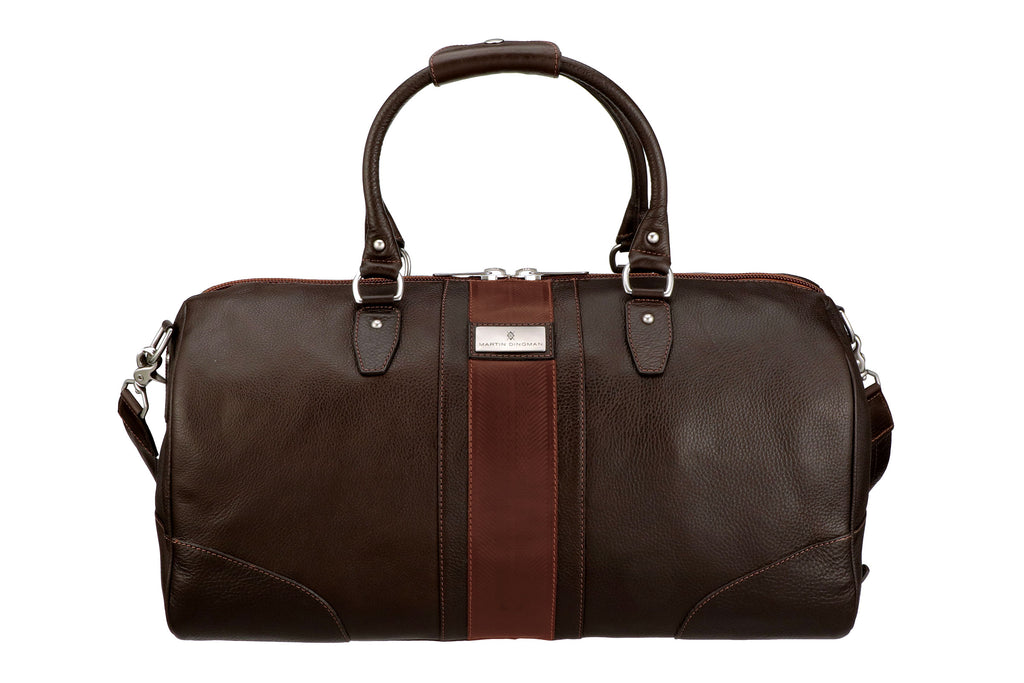 Front View of Rudyard Tumbled Saddle Leather Polocrosse Duffel - Chocolate