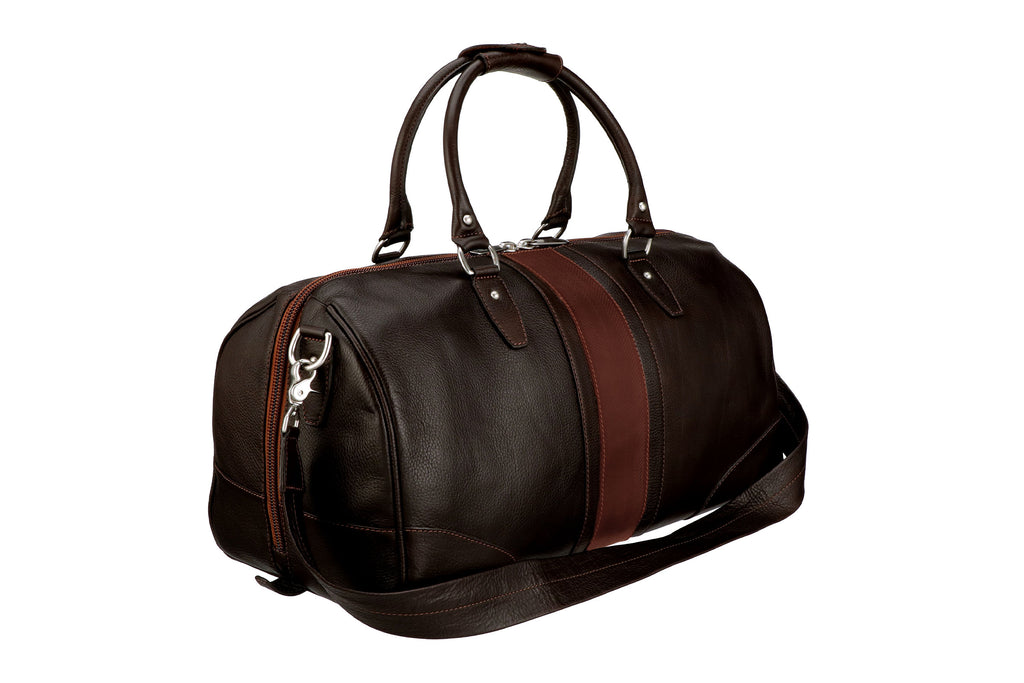 Back view of Rudyard Tumbled Saddle Leather Polocrosse Duffel - Chocolate
