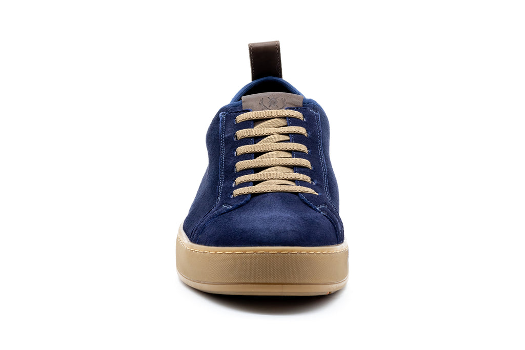 MD Signature Sheep Skin Water Repellent Suede Leather Sneakers - Navy - Front